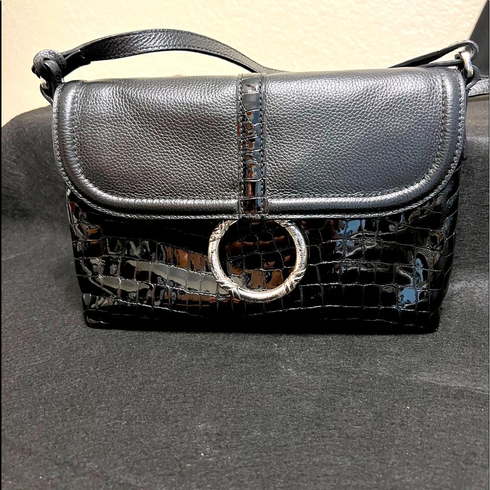 ⭐️SOLD⭐️ Black 🖤 Brighton Leather & Croc 🐊 print shoulder bag 💖 - Picture 14 of 14
